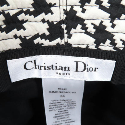 Christian DIOR 04mon924g153 Staggered Houndstooth Hat With Tulle Black White 58