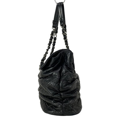 Chanel Matelasse Black Chain Shoulder Bag / Silver Hardware / Gathered Lambskin