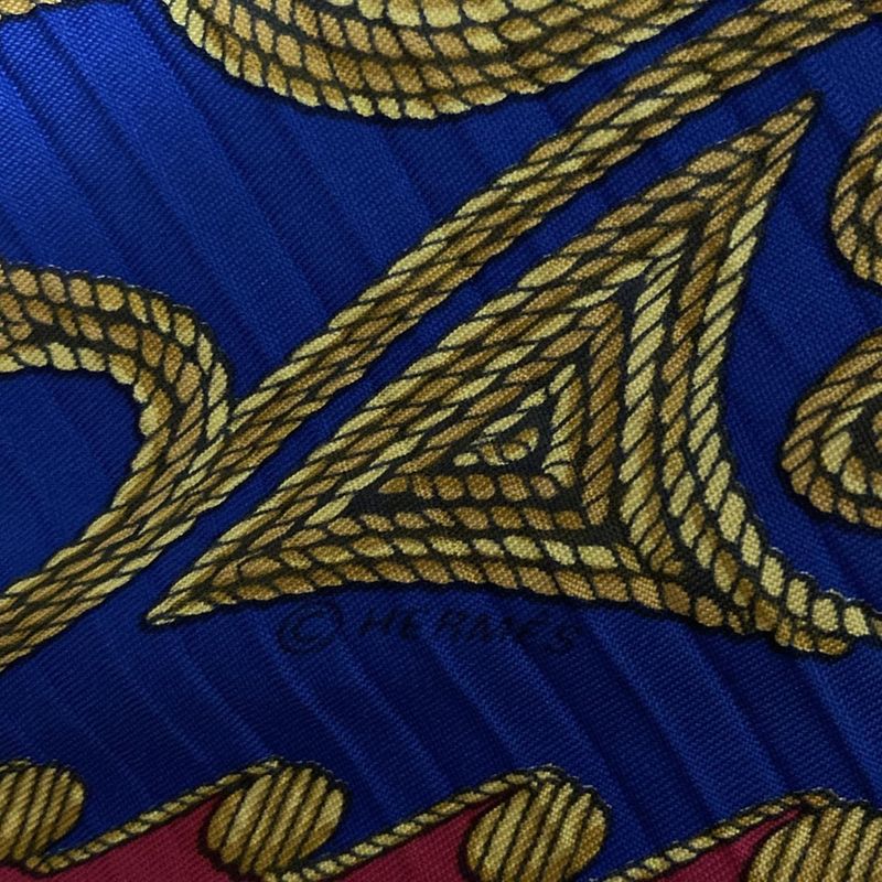 Hermes Scarf Rosange Blue×red×multi Floral/pleated