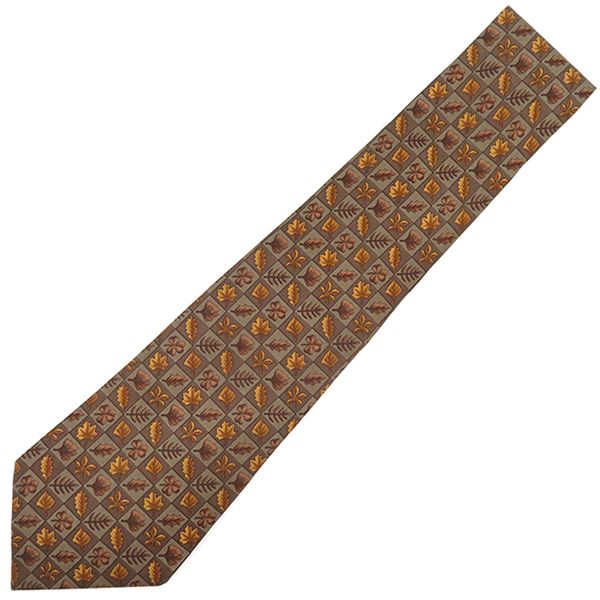 Hermes Necktie with Dead Leaves 9cm (3.54in) Silk Brown Leaves Fallen Leaves
