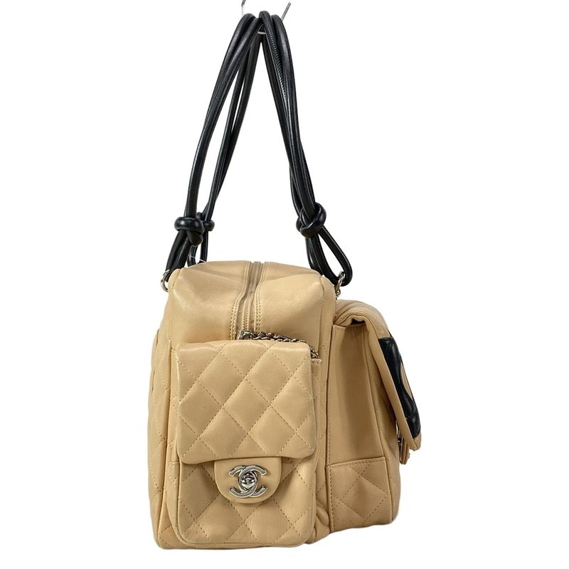 Chanel Shoulder Bag Cambon Line Multi-pocket Bag Beige And Black Silver