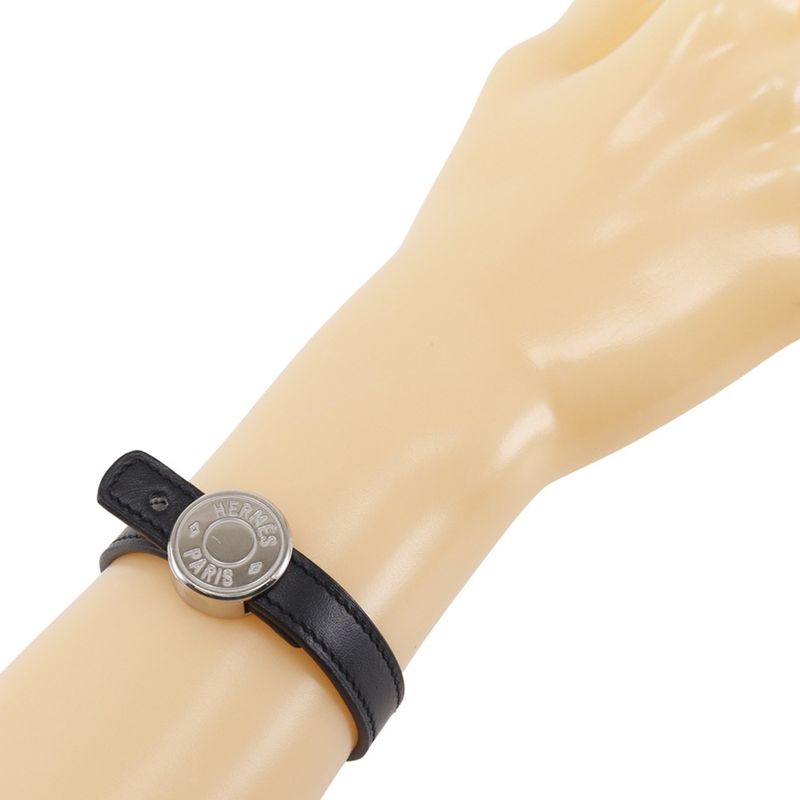 Hermes Serie Looping Leather Black/orange □I Ladies 15.1g Bracelet
