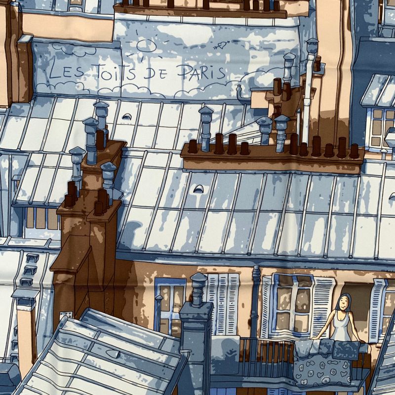 Grade Hermes Carre 90 Silk Scarf LES Toits DE Paris Roof Blue With Box