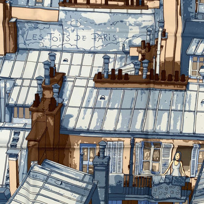 Grade Hermes Carre 90 Silk Scarf LES Toits DE Paris Roof Blue With Box