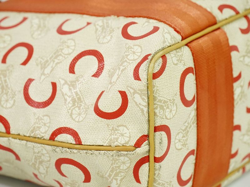 Authentic Celine C Sulky Tote Handbag PVC Beige Orange Sulky Bag Pre-owned