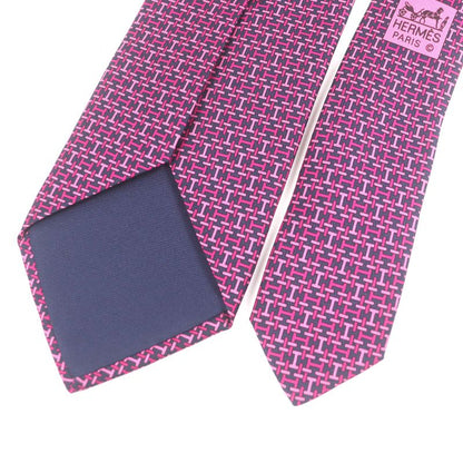 Hermes 5647 EA 100% Silk H Logo Motif Allover Pattern Regular Tie Navy Pink