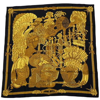 Hermes Carre 90 Armets En Panache Cavalry Helmet With Feather Decoration Black