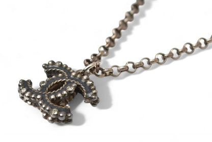 Chanel Necklace Pendant Chanel Coco CC Rhinestone Antique Silver 17 Mens Ladies