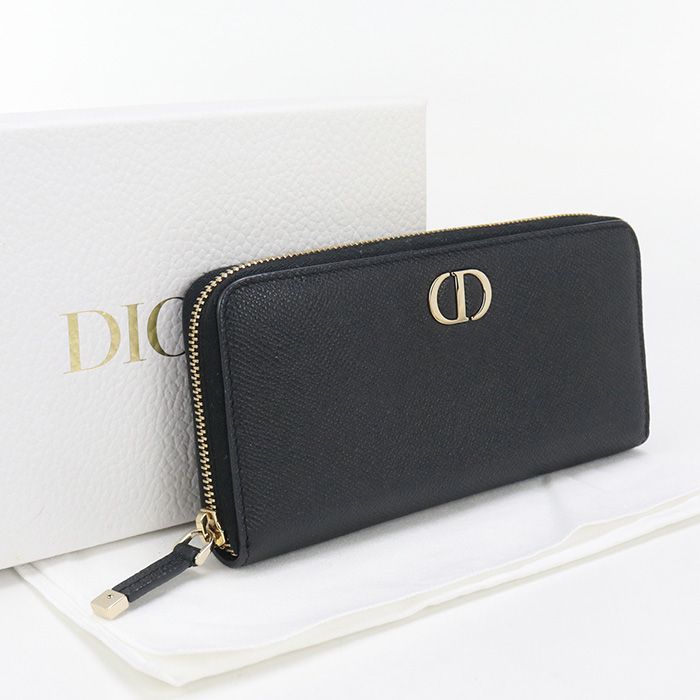 DIOR Long Zip Wallet 30 Montaigne Long Wallet Round Zipper Leather Women