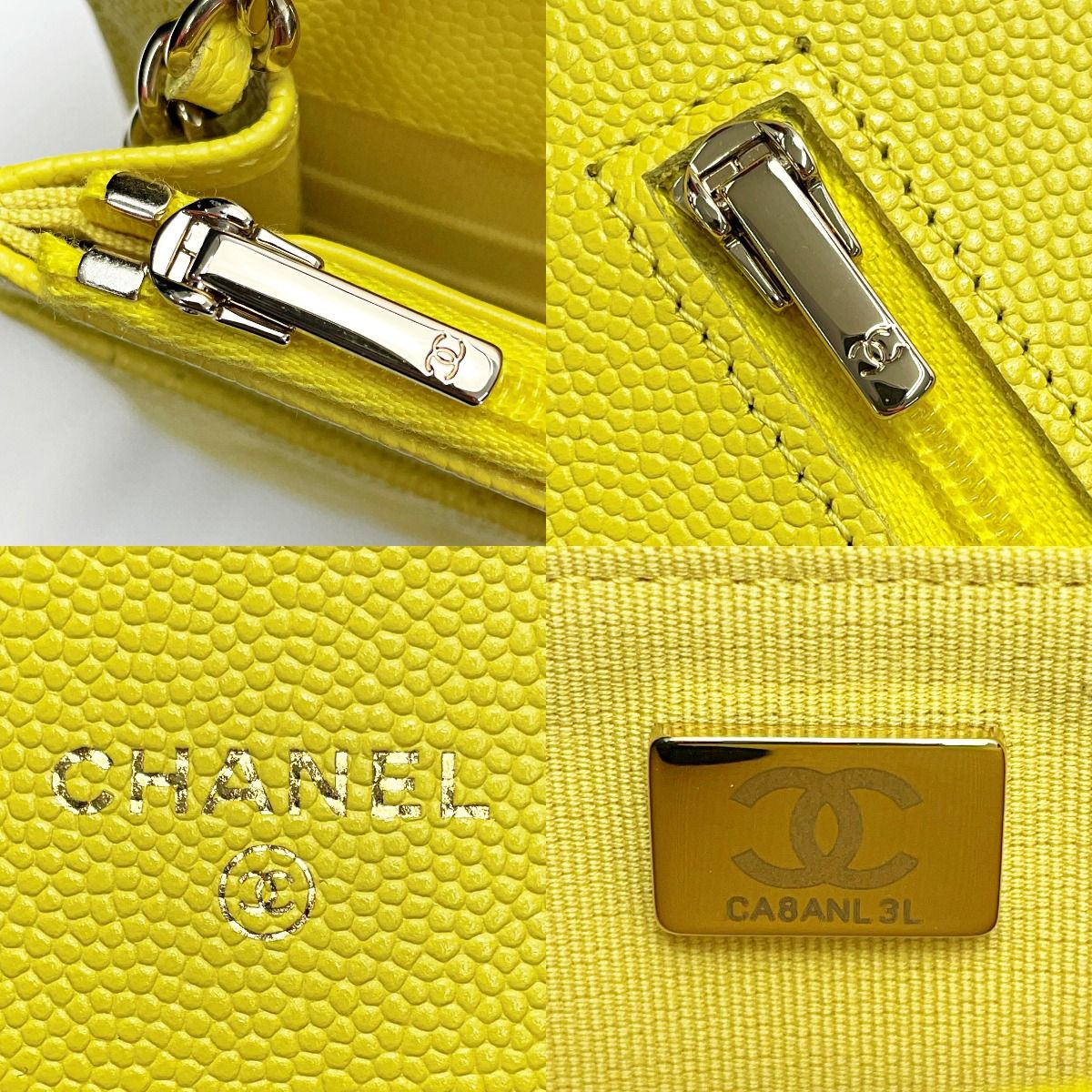 Chanel Matelasse Ap0250 Yellow Chain Wallet Shoulder Bag Caviar Skin Ladies
