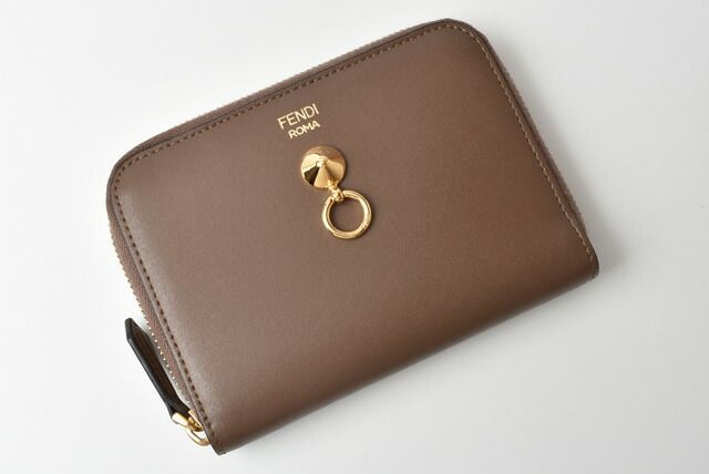 Fendi Wallet Fendi Zipper Foldable Wallet BY THE WAY Calf Leather Brown Black