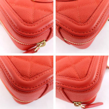 Chanel CC Filigree-mini Chain Shoulder Bag Red Caviar Skin Coco Mark