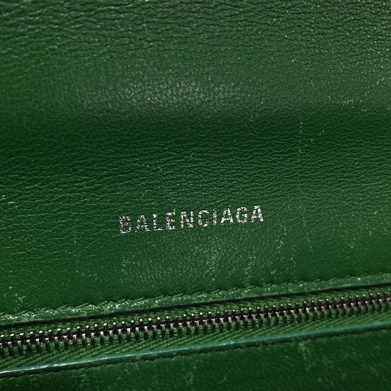Balenciaga Handbag Hourglass Top Handle Small 593546 Green Shape Pressed Leather
