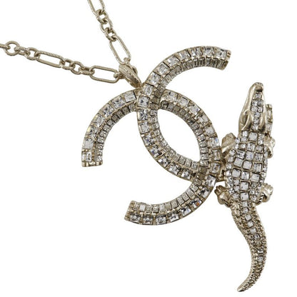 Chanel Coco Crocodile Motif Metal And Rhinestone Silver Ladies 126.3g Necklace