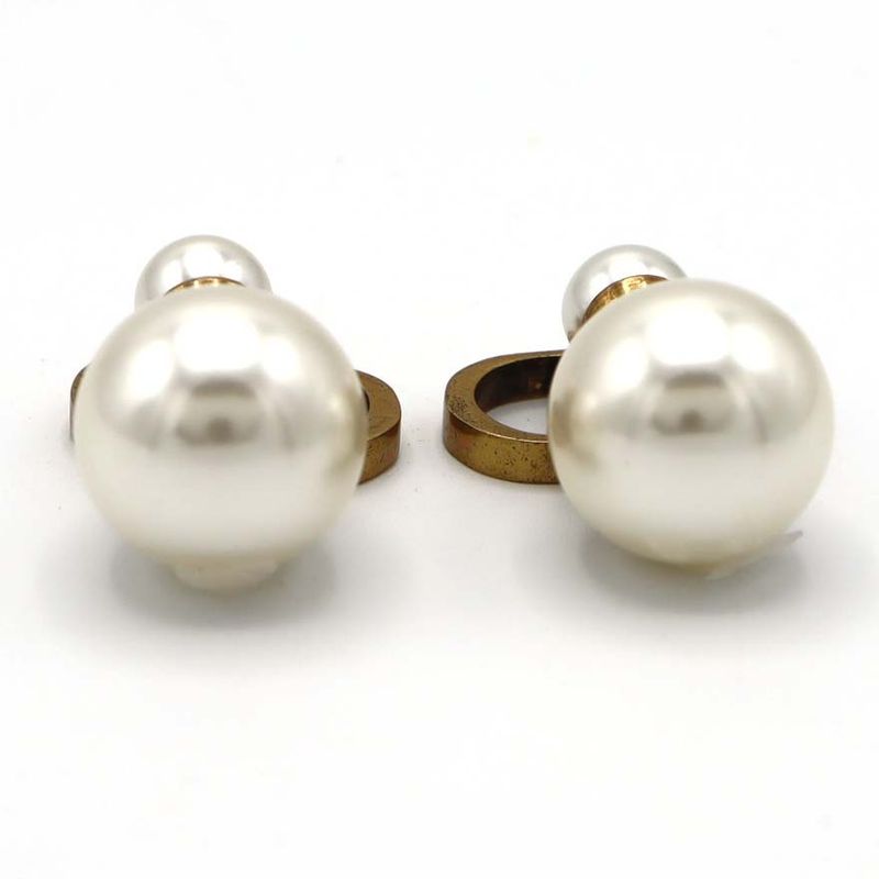 Christian DIOR Earrings Tribal Pearl CD Logo Antique Gold Color 11.7g Accessorie