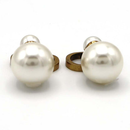 Christian DIOR Earrings Tribal Pearl CD Logo Antique Gold Color 11.7g Accessorie
