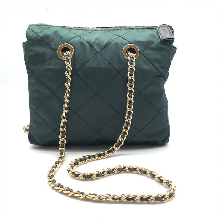 Prada Nylon Quilted Chain Shoulder Bag Green