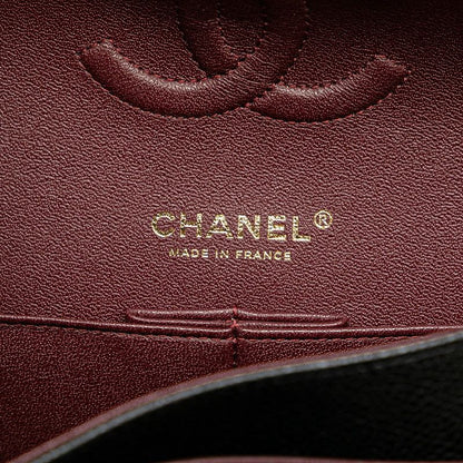 Chanel Matelasse 25 Coco Mark Double Flap Chain Shoulder Bag Black Caviar Skin