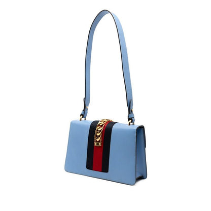 Gucci Sylvie One Shoulder Bag 421882 Blue Leather Women's Gucci