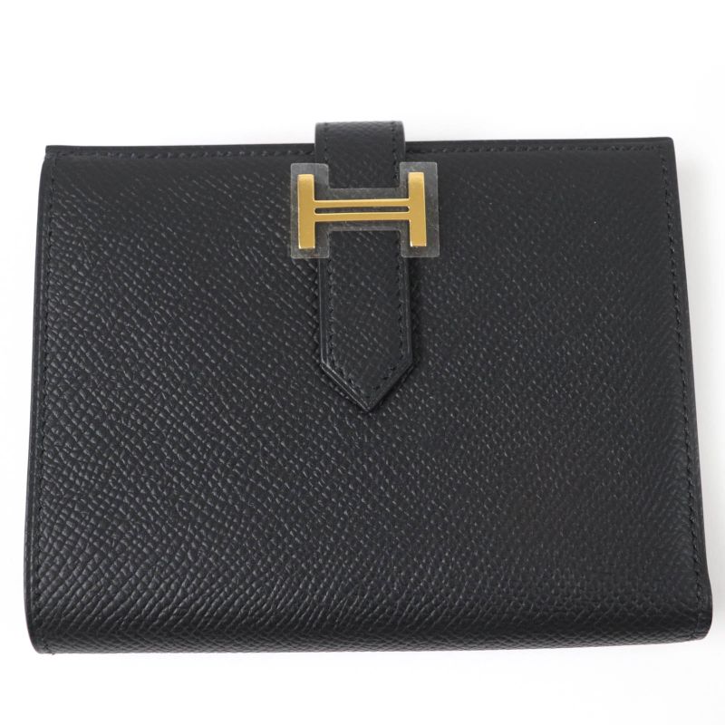 Hermes Bearn Compact Gold Hardware Vaux Epson Bifold Wallet Black With W