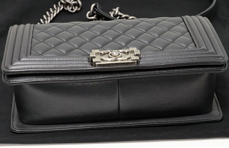 Chanel Shoulder Bag Boy Chanel Chain Shoulder Bag Lambskin Black Antique Silver