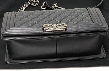 Chanel Shoulder Bag Boy Chanel Chain Shoulder Bag Lambskin Black Antique Silver