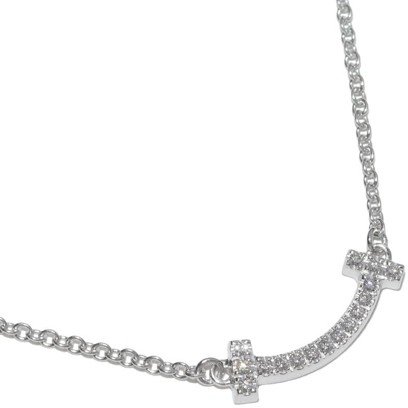 Tiffany & Co Pendant Necklace 18K White Gold Diamond 003ct T-smile Pendant