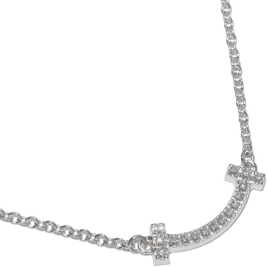 Tiffany & Co Pendant Necklace 18K White Gold Diamond 003ct T-smile Pendant