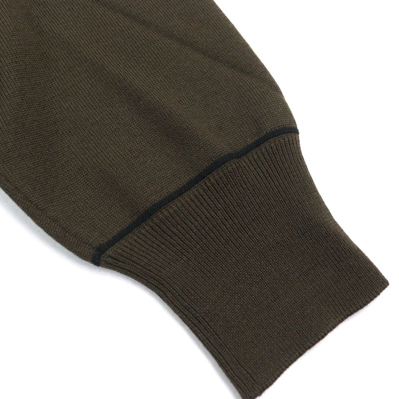 Hermes 100% Wool V-neck Bicolor Shoulder Border Pattern Knit Sweater Khaki