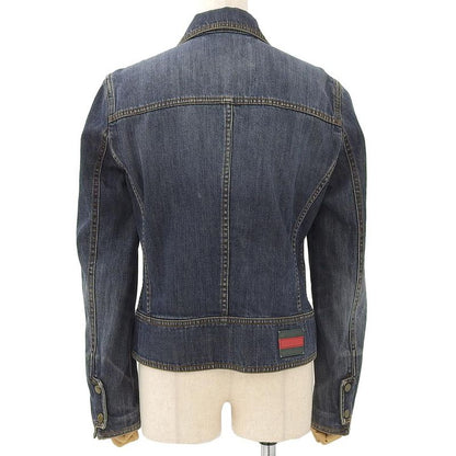 Gucci Western Logo Embroidery Sherry Leather Patch Denim Jacket Damaged 44 S