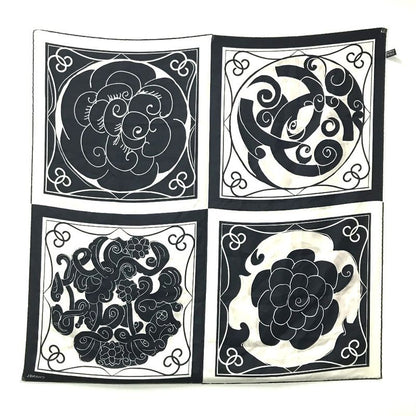 Chanel Scarf Logo Camellia Silk Black