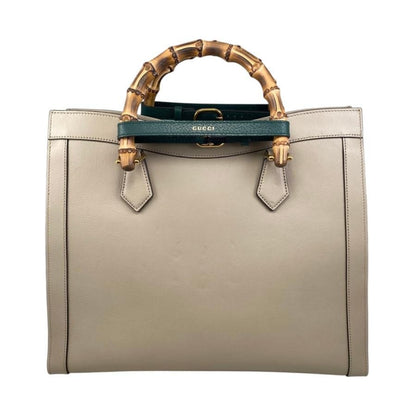 Gucci Tote Bag Diana Bamboo 655658 Leather Double G Beige Gold Hardware Gucci