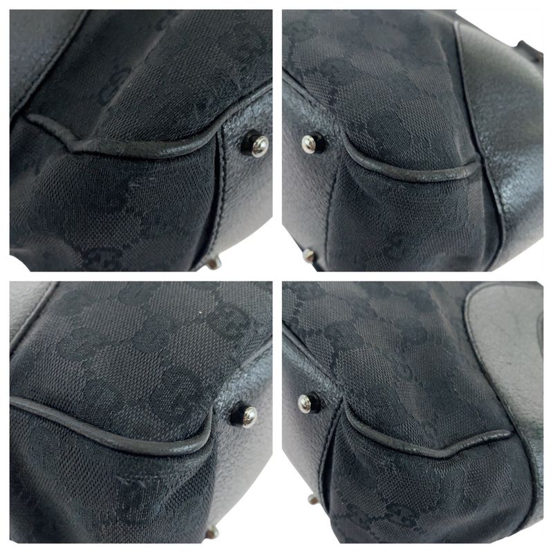 Gucci Black Silver Hardware GG Canvas/leather Tote Bag Shoulder Bag Women 504538