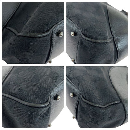 Gucci Black Silver Hardware GG Canvas/leather Tote Bag Shoulder Bag Women 504538
