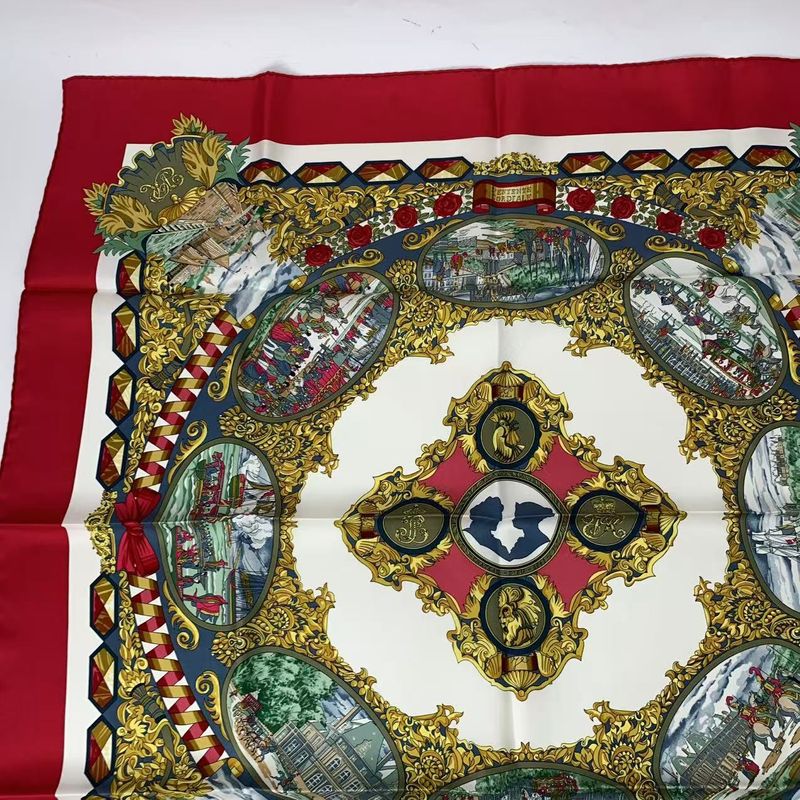 Hermes Carré 90 L'entente Cordiale French-british Alliance Scarf Silk Red