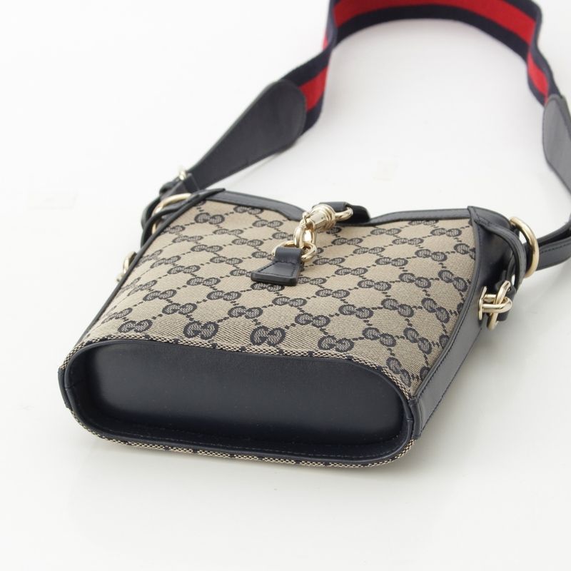 Gucci Canvas And Leather Original GG Mini Bucket Shoulder Bag 782919 Navy