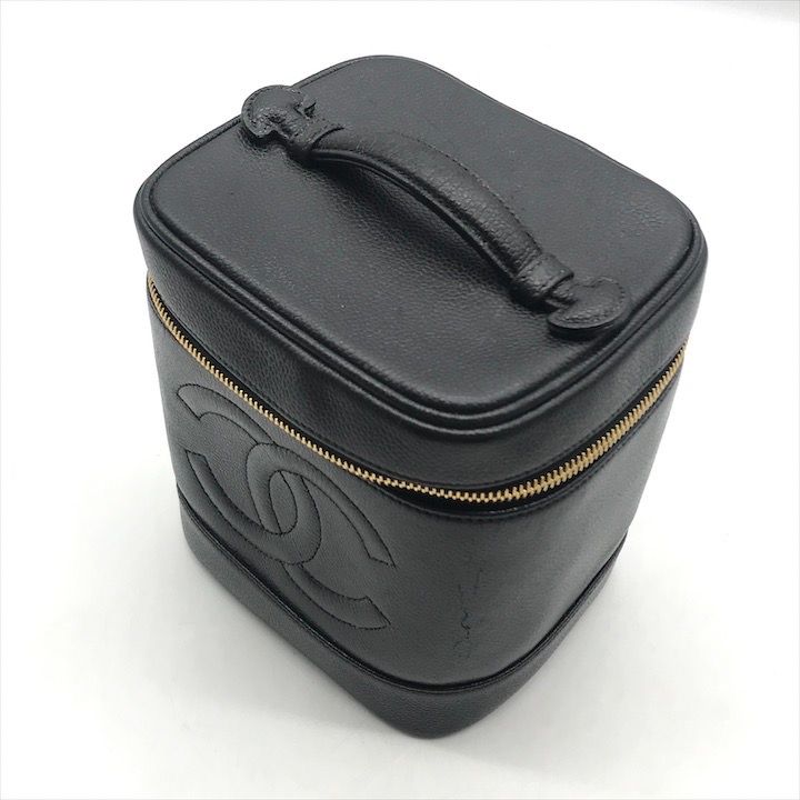 Chanel CC Logo Caviar Leather Vanity Hand Bag Black