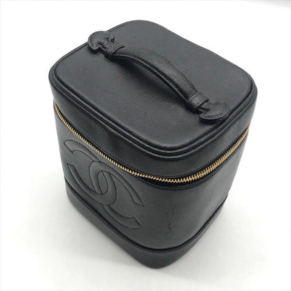 Chanel CC Logo Caviar Leather Vanity Hand Bag Black