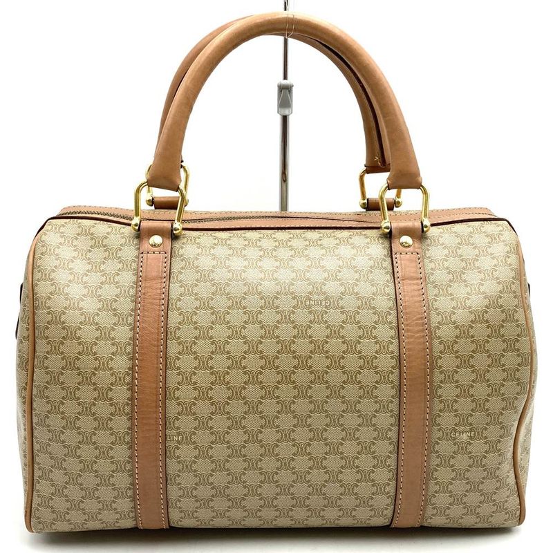 Celine M14 Handbag Mini Boston Macadam PVC Leather Beige Travel Vintage Ladies