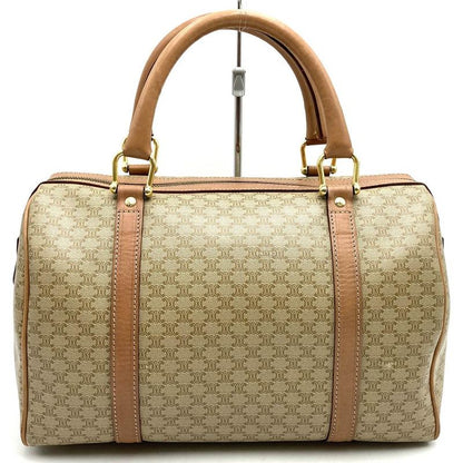 Celine M14 Handbag Mini Boston Macadam PVC Leather Beige Travel Vintage Ladies