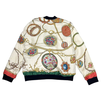 Gucci 23aw All-Over Silk Scarf Reversible Piping Knit Cardigan 749088 M(170)