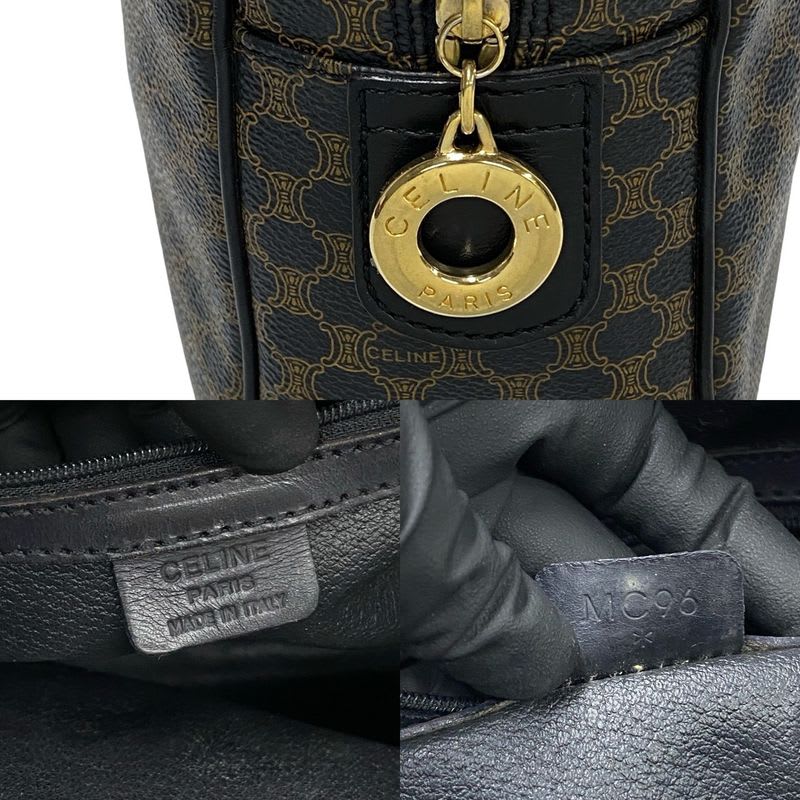 Celine Vintage Macadam Blason Triomphe Pattern Leather Handbag Mini Boston Bag