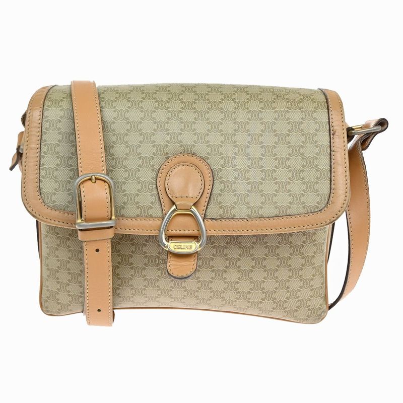 Celine Shoulder Bag Macadam Pattern Beige Leather 68ka750