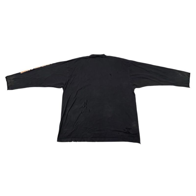 Balenciaga Long Sleeve Long T-Shirt Damaged Logo 681046 5 Size Black Orange