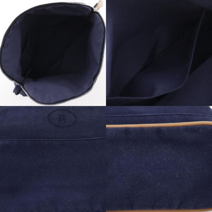 Hermes Bolide Pouch 25 Cotton Canvas Navy Blue Unisex Pouch