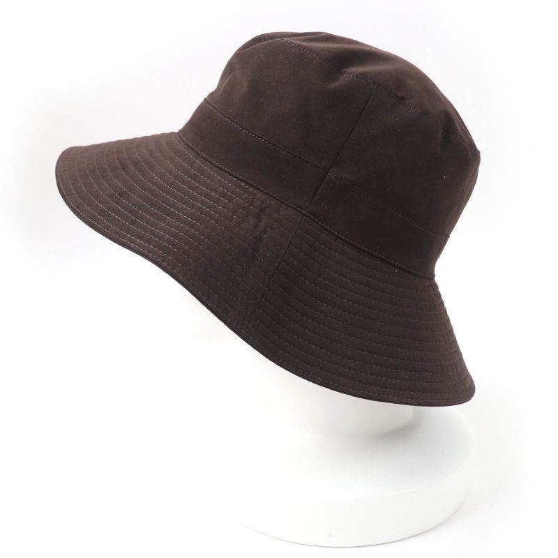 Hermes H Logo Embroidered Wide Brim Hat Dark Brown 56 Made In France Women