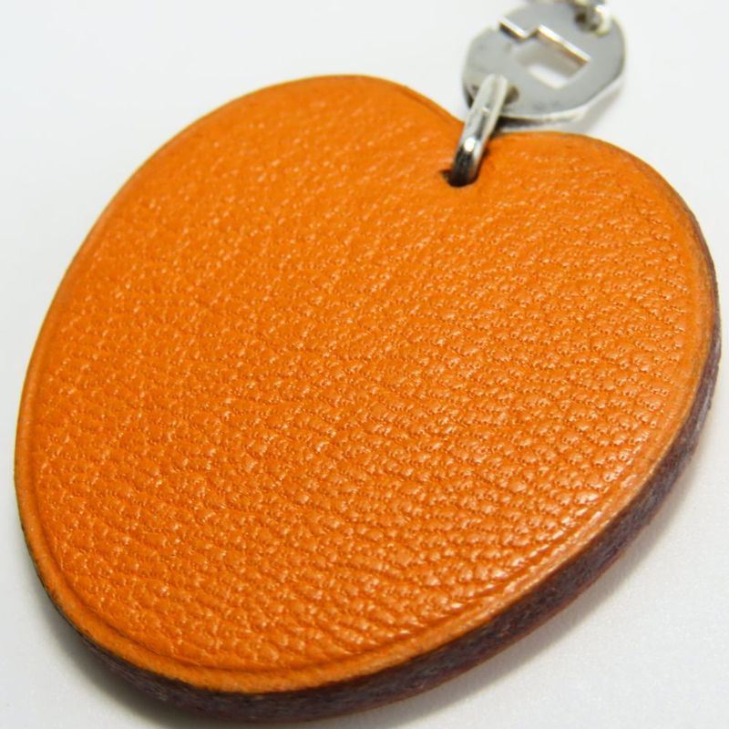 Hermes Bag Charm Leather Silver 925 Orange Silver Hardware Accessories Small