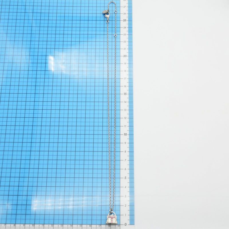 Celine Bag Shape Necklace Silver Pink Stone Bag 24-4636