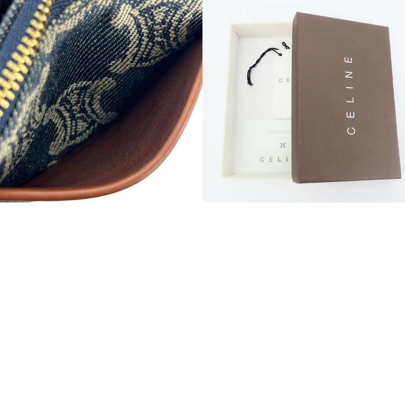 Celine Coin Case Macadam Denim Leather Blue Brown Gold Hardware Key Ring Small