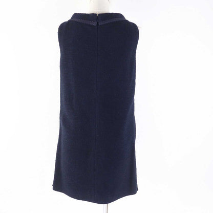 Gucci 652725 Wool With Horsebit Monochrome Tweed Sleeveless Dress Navy Gold